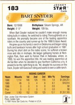 1991 Jockey Star Jockeys #183 Bart Snyder Back